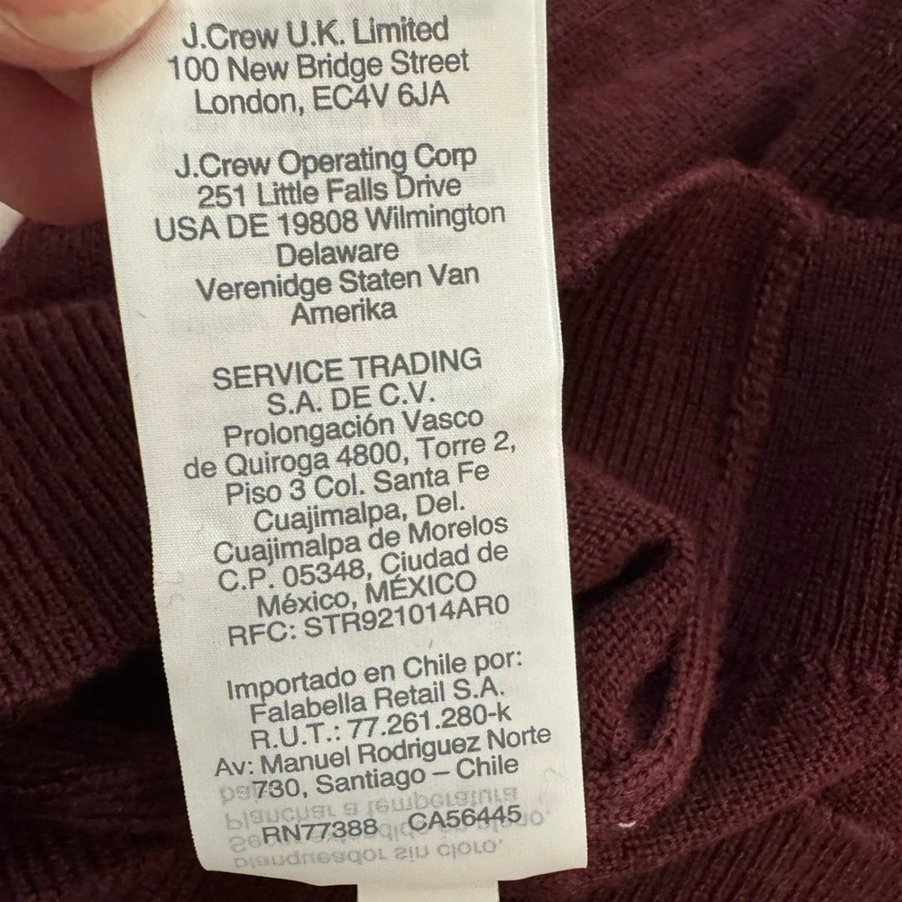 J CREW Slim washable merino wool crewneck sweater Item AD607 Burgundy Size M NEW